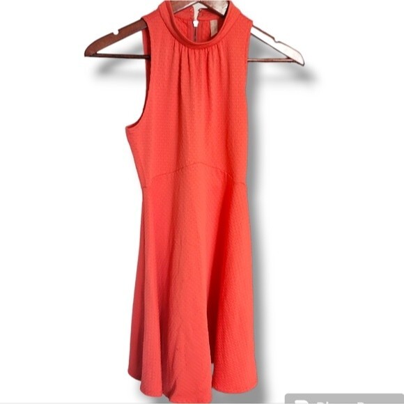 Free People Barbie Coral Orange Mod Retro Mock Neck Textured Sleeveless Dress XS - Picture 1 of 3